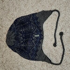 Turtle fur adult xl 100%wool yarn beanie grey navy blue fleece lined